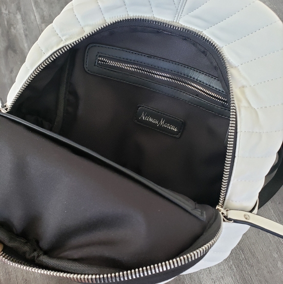 White Neiman Marcus Linear Quilted Backpack - Picture 4 of 4